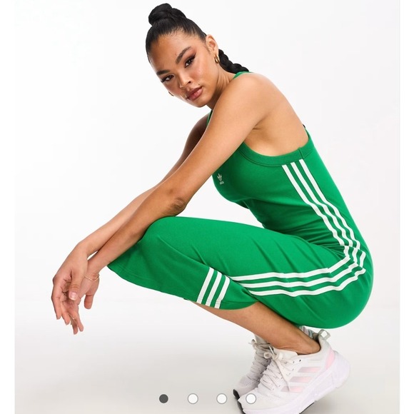 adidas Dresses & Skirts - Adidas Originals Long Tank Dress Green White 3-Stripe Racerback Midi Size M